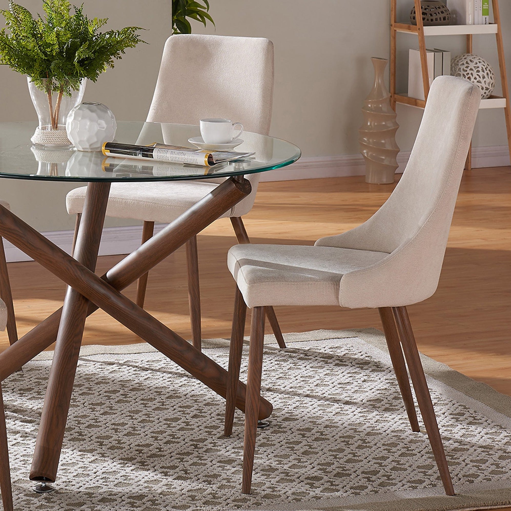 Beau Dining Chair - Beige & Walnut