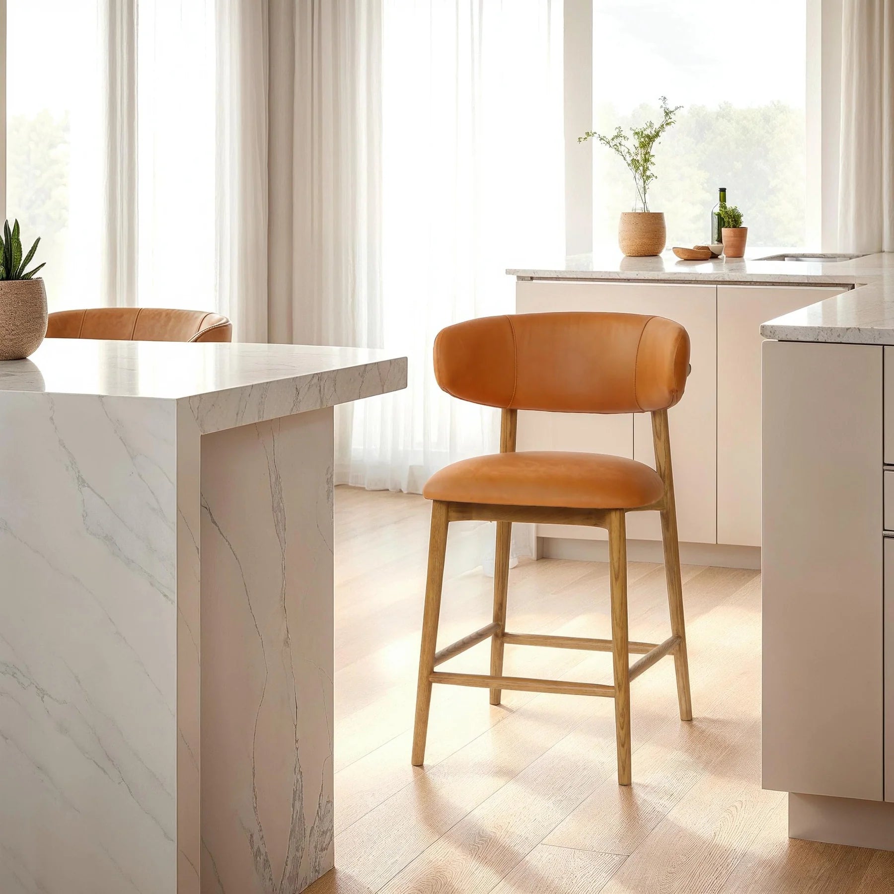 Liam Counter Stool - Brown Leather