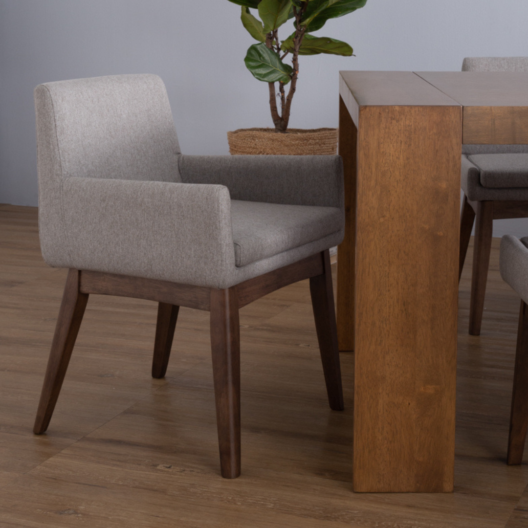 Chanel Dining Armchair - Light Grey & Walnut