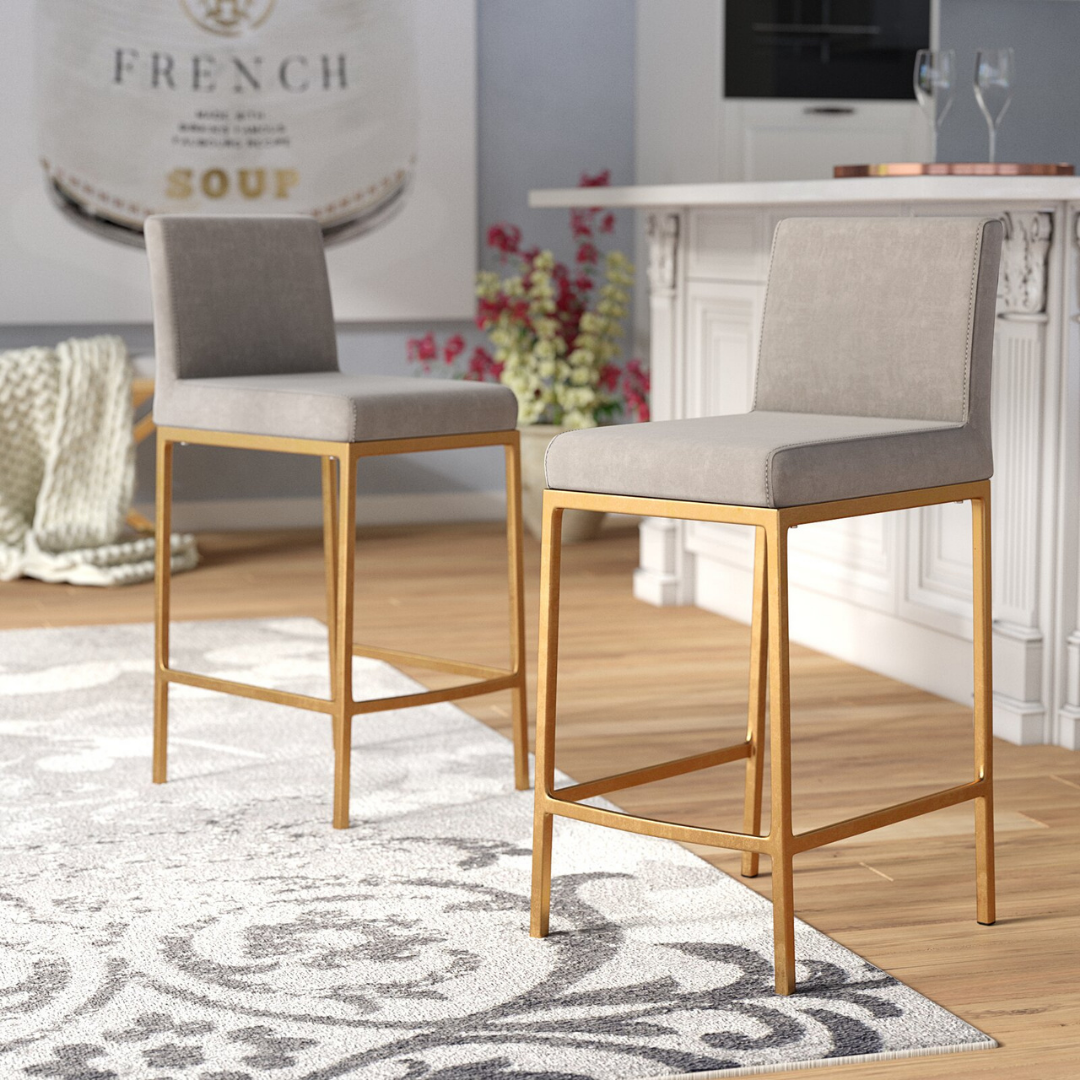 Dray Counter Stool - Grey Velvet & Gold