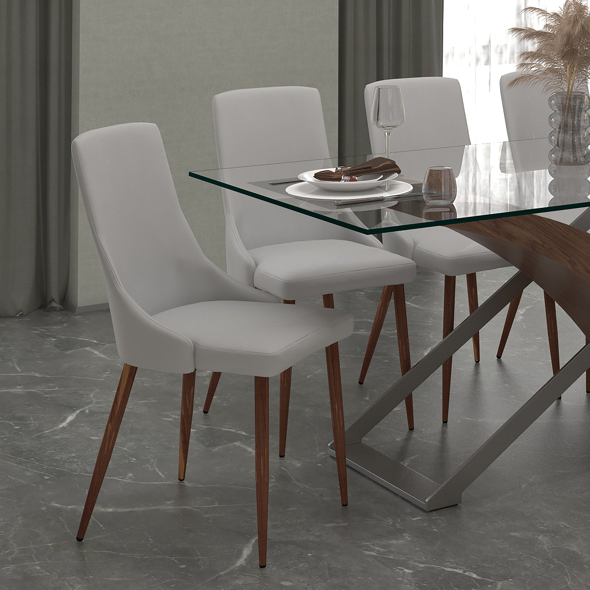 Beau Dining Chair - Light Grey & Walnut