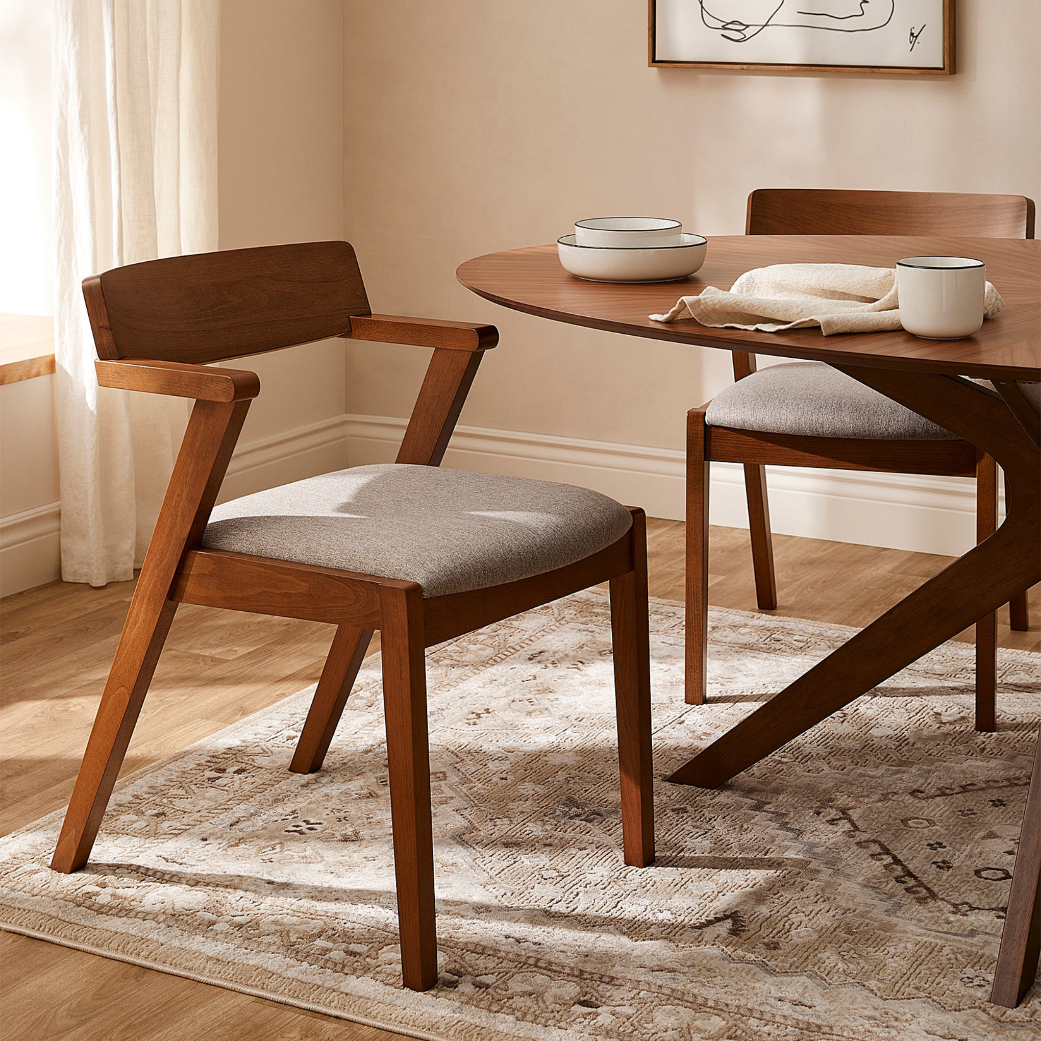 Zola Dining Chair - Light Grey & Walnut