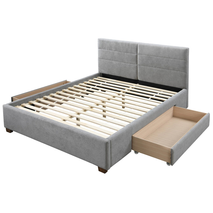 Kyran Queen Platform Bed with Drawers in Light Grey | Hoft Home