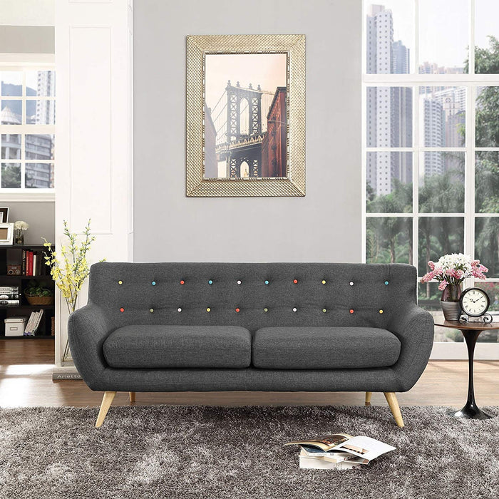 Abril 2-Seater Sofa - Grey (with multicolor buttons) | Hoft Home