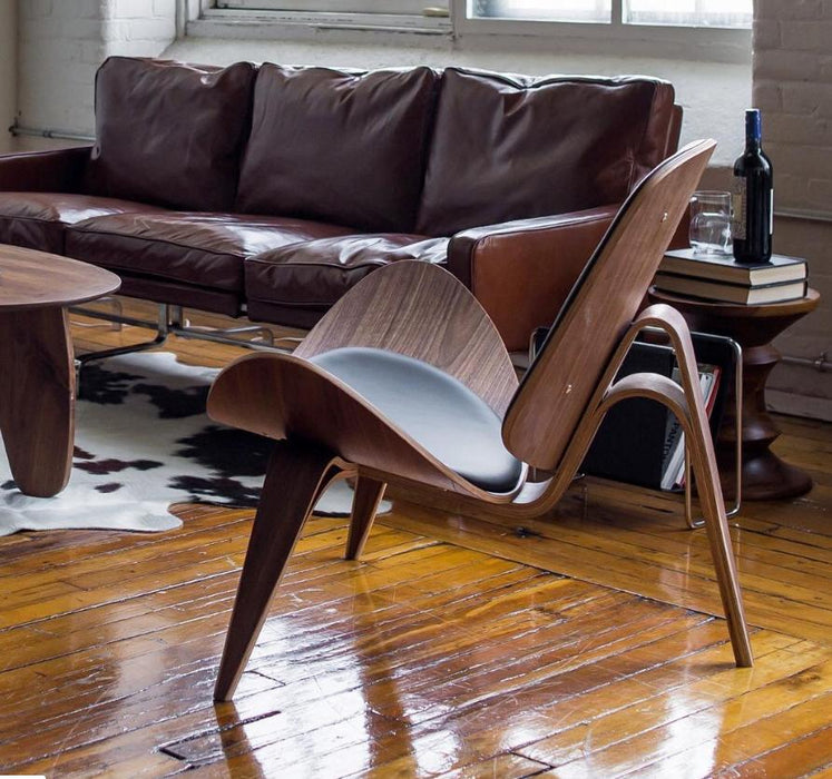Shell Chair - Walnut & Black Leather | Hoft Home
