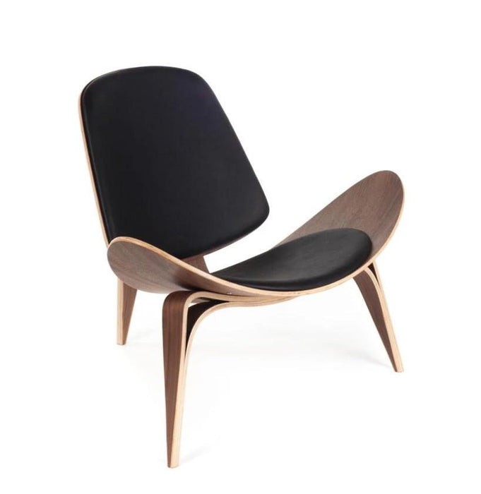 Shell Chair - Walnut & Black Leather | Hoft Home